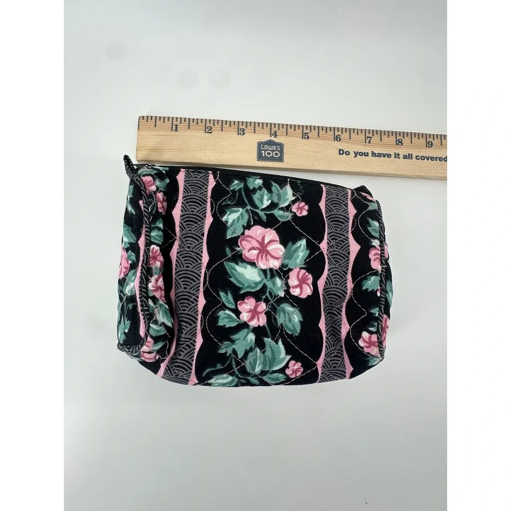 Vintage Cosmetic Bag Set Quilted Floral Cotton & Blue Satin Lace Bow Pouches